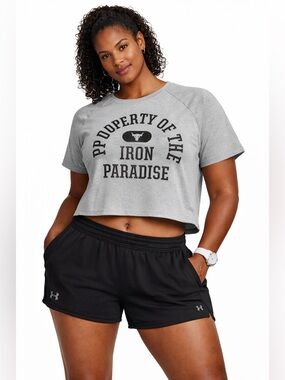 Under Armour Light Gray Cropped Iron Paradise Tee
